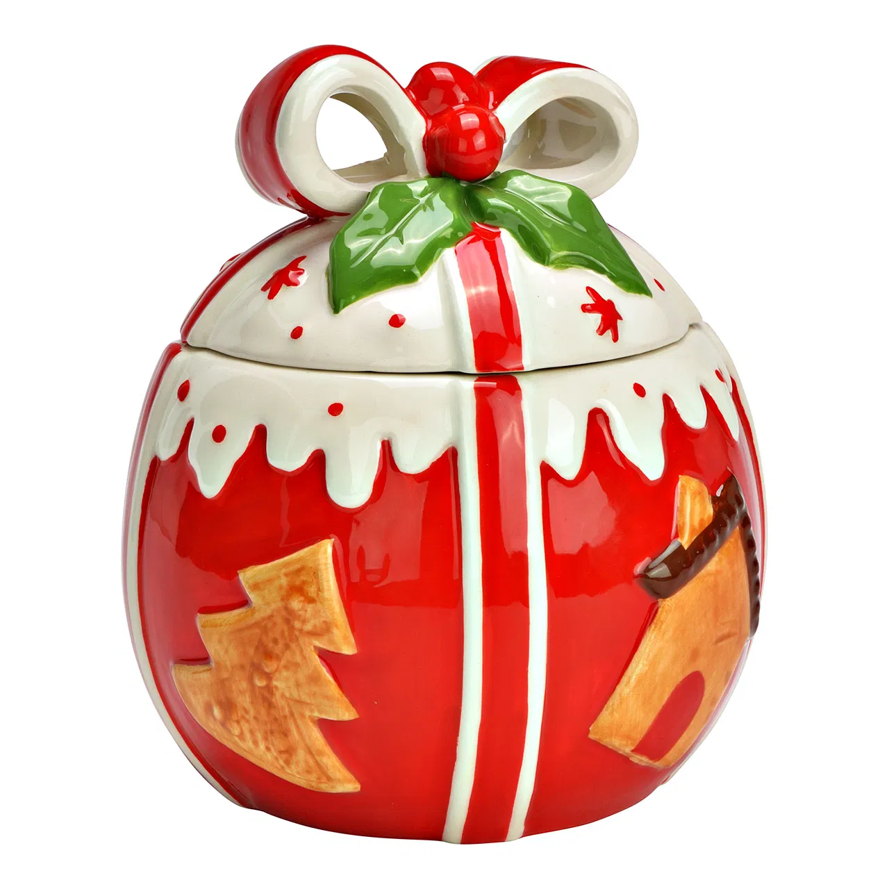 Керамичен коледен буркан във форма на подарък, 13х13х15см Керамичен коледен буркан във форма на подарък, 13х13х15см