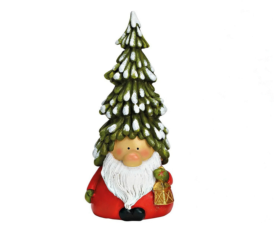 Коледна украса, елф с фенер, полирезин, 9х7х20см