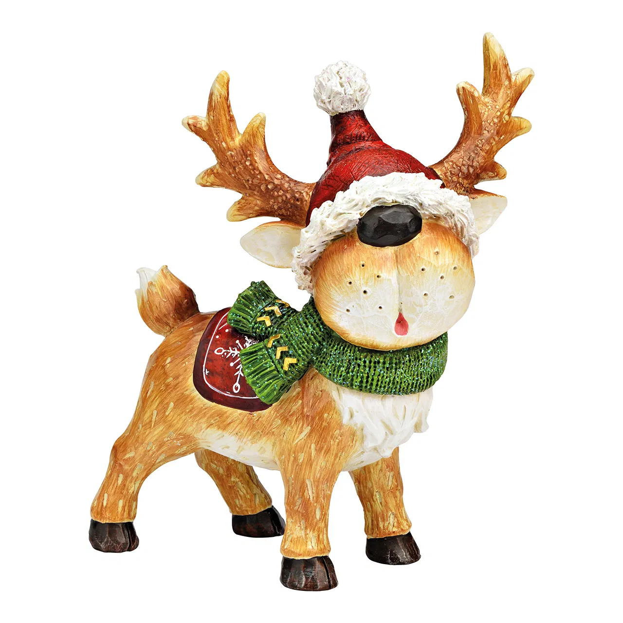 Коледна украса лос с шапка,полирезин, кафяв 20x12x26см