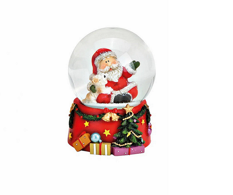 Коледен снежен глобус Дядо Коледа с куче, 6x7x9 см