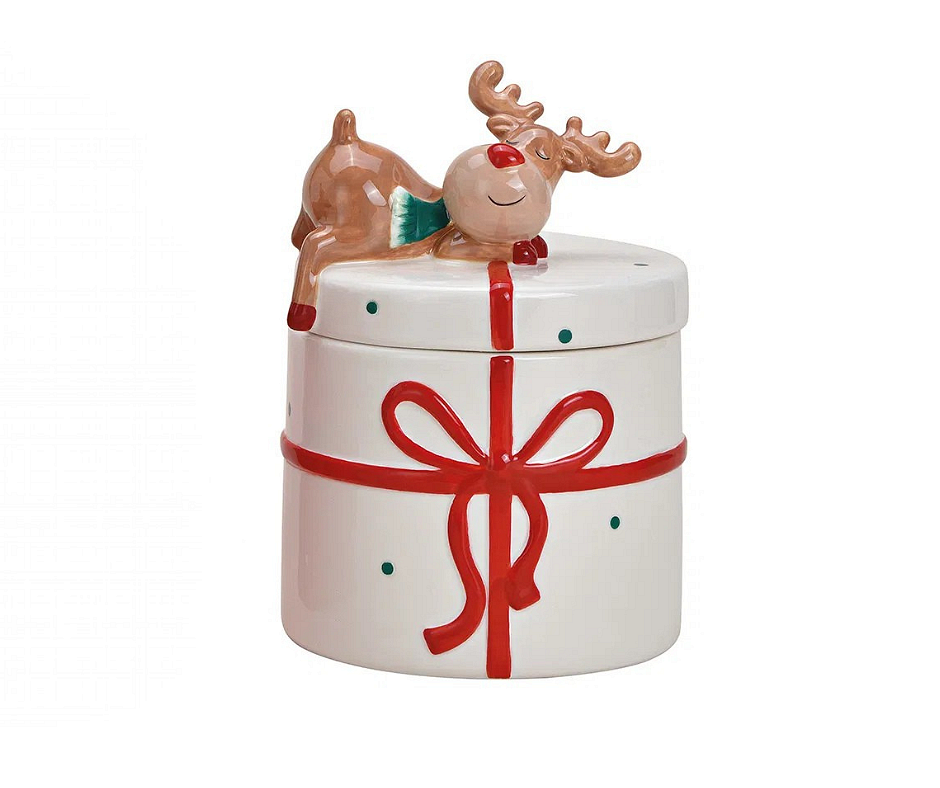 Керамичен коледен буркан с елен 10х10х14,бял Керамичен коледен буркан с елен 10х10х14,бял