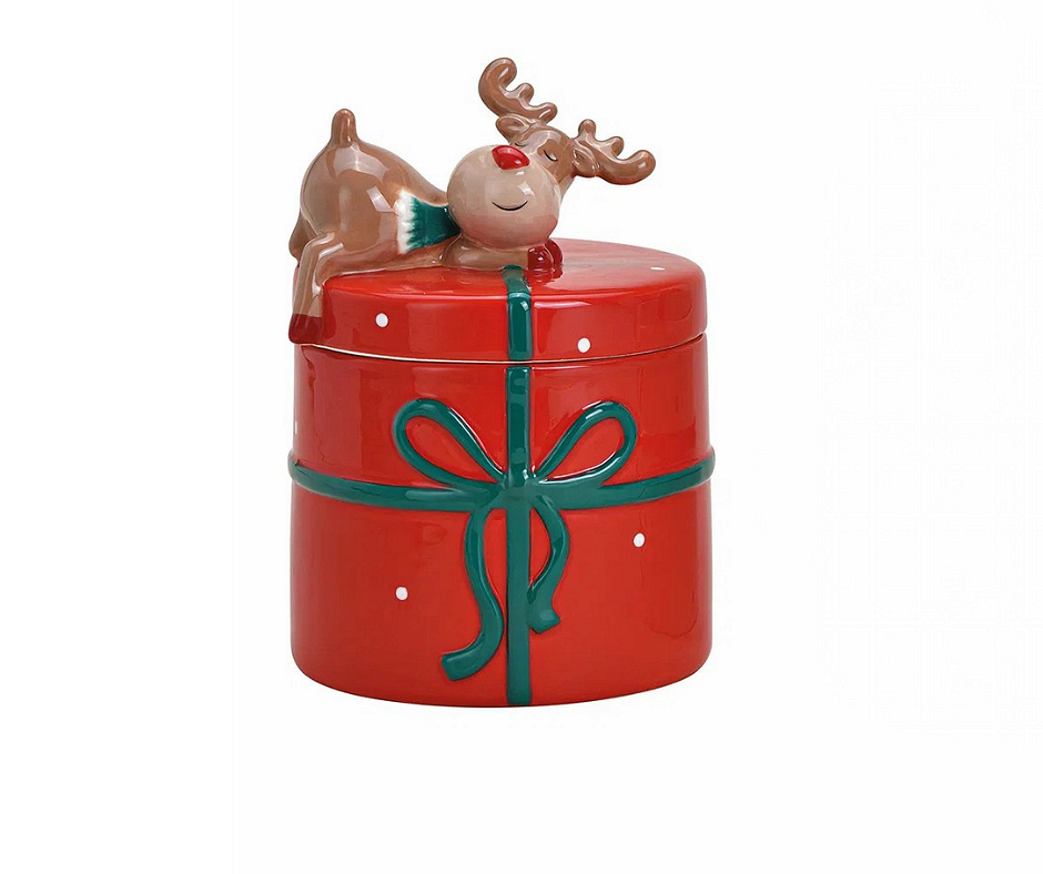 Керамичен коледен буркан с елен 10х10х14см,червен Керамичен коледен буркан с елен 10х10х14см,червен
