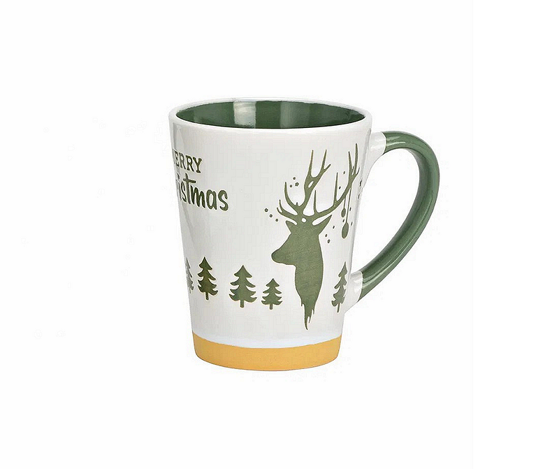 Коледна керамична чаша с лосове 360 мл, бяла