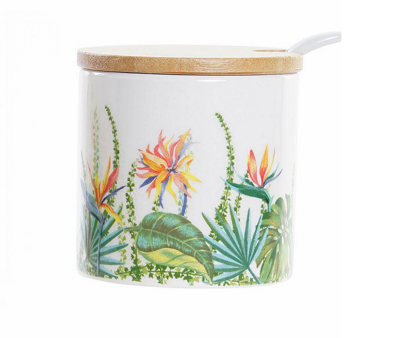 Малко бурканче с флорални мотиви 175мл, доломит и бамбук