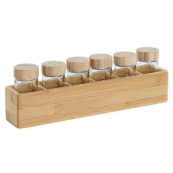 Комплект за подправки от 7 части, бамбук и стъкло