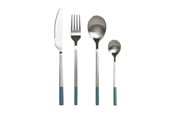 Комплект прибори за хранене от инокс, 16 части, син