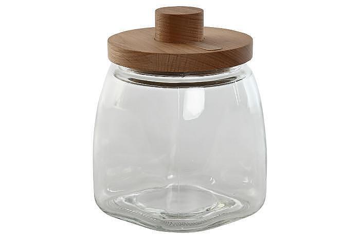 Буркан за съхранение 1900мл, стъкло и бук, 14х14х18.7см