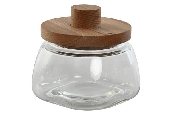 Буркан за съхранение 1100мл, стъкло и бук, 14х14х13см Буркан за съхранение 1100мл, стъкло и бук, 14х14х13см