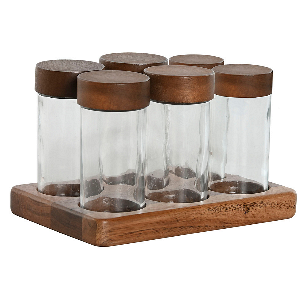 Комплект за подправки с поставка, 6 броя, 90мл, акация