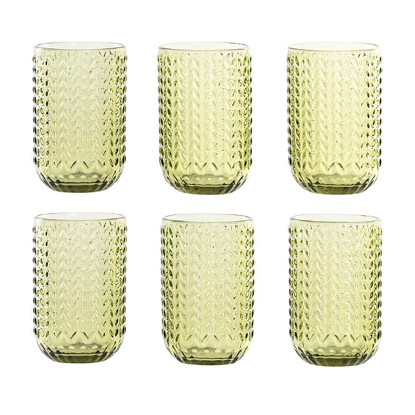 Комплект стъклени чаши за вода и безакохолно 420мл, 6 броя, зелени