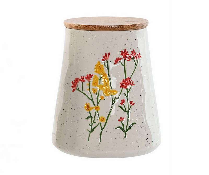 Буркан за съхранение Spring Flowers, порцелан и бамбук, 3,5л