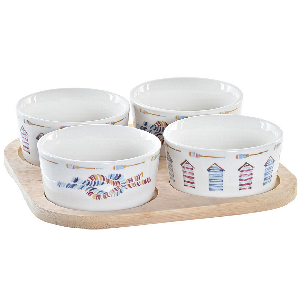 Комплект за сервиране от 5 части, каменин и бамбук