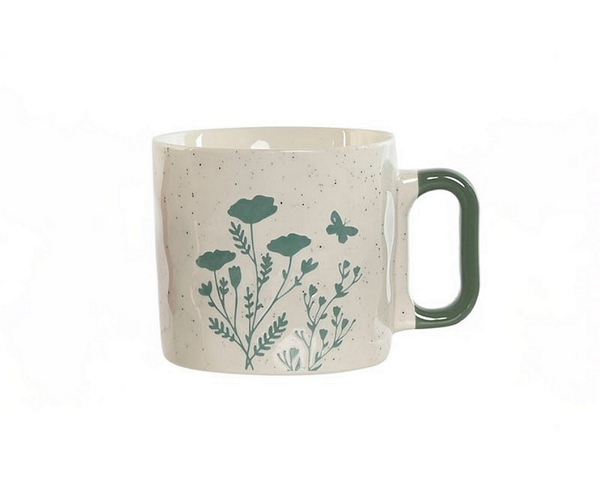 Порцеланова чаша с цветя и зелена дръжка, 400мл,10х9х9см