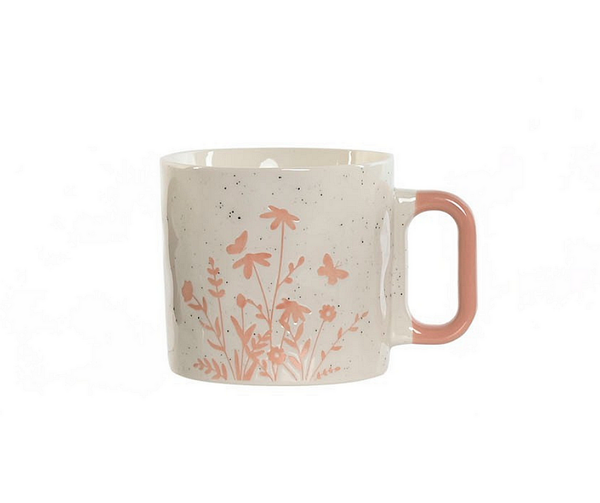 Порцеланова чаша с цветя и розова дръжка, 400мл,10х9х9см