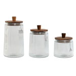 Комплект буркани за съхранение, 3 броя, стъкло и акация
