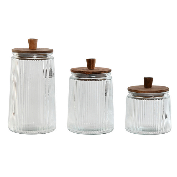 Комплект буркани за съхранение, 3 броя, стъкло и акация Комплект буркани за съхранение, 3 броя, стъкло и акация