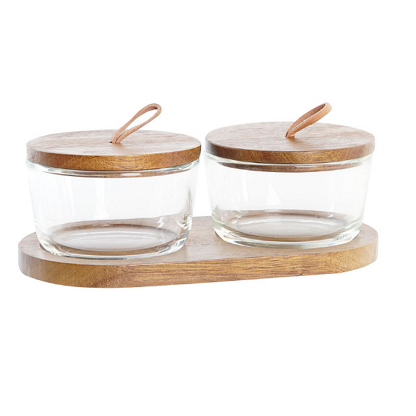 Комплект буркани за съхранение 240мл, акация и стъкло Комплект буркани за съхранение 240мл, акация и стъкло