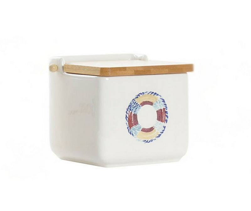 Буркан за съхранение с цветен принт 750мл , доломит и бамбук