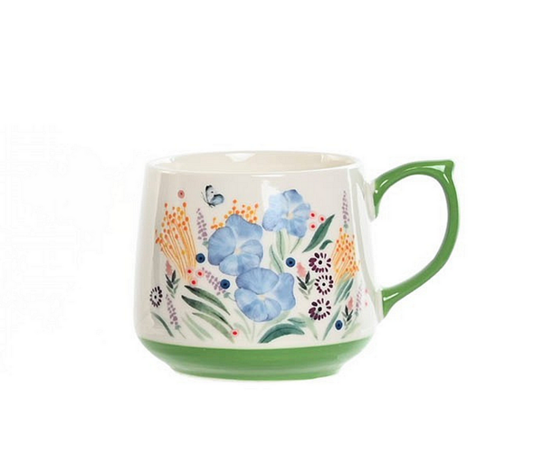 Порцеланова чаша за чай със светло зелена дръжка, 450мл