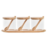 Комплект буркани за съхранение, 3 броя, боросиликат и бамбук