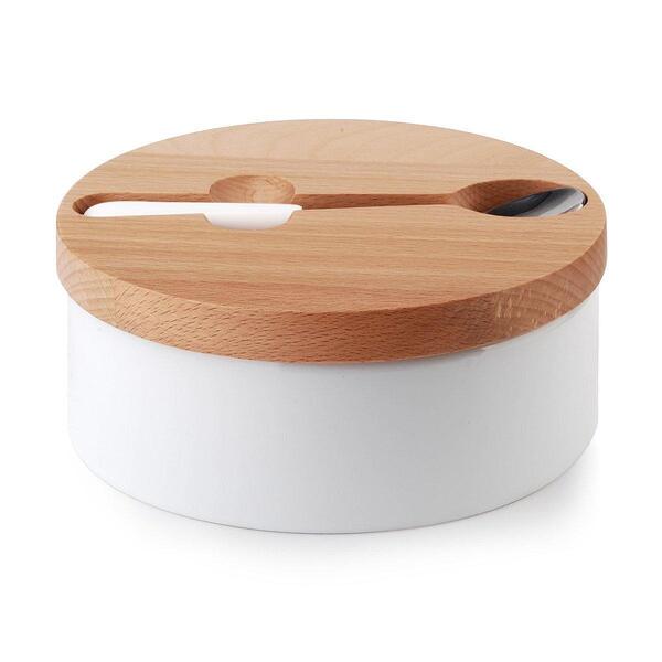 Буркан с лъжичка Mondex, порцелан и бамбук, бял Буркан с лъжичка Mondex, порцелан и бамбук, бял