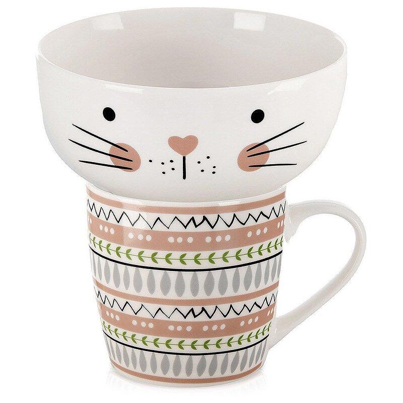 Детски комплект чаша с купа коте, порцелан