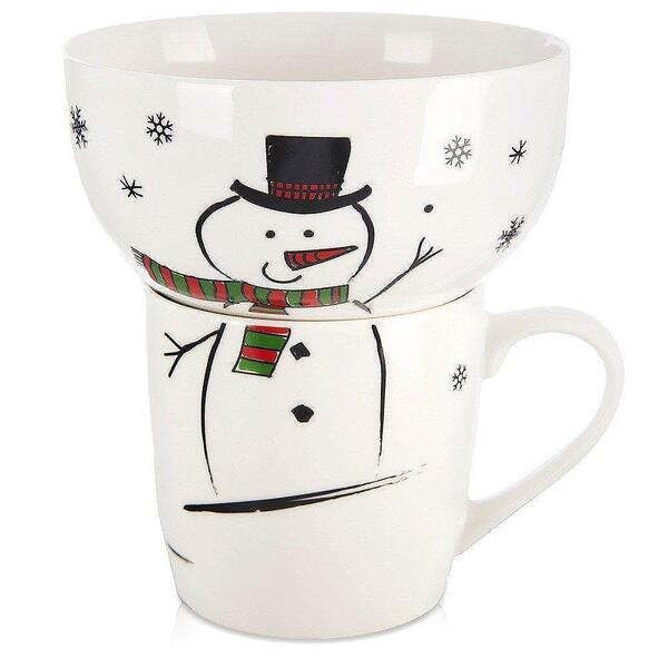 Детски комплект чаша с купа снежен човек, порцелан Детски комплект чаша с купа снежен човек, порцелан