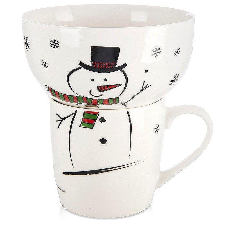 Детски комплект чаша с купа снежен човек, порцелан