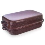 Емайлирана правоъгълна тава с капак ORION, 4л, кафява