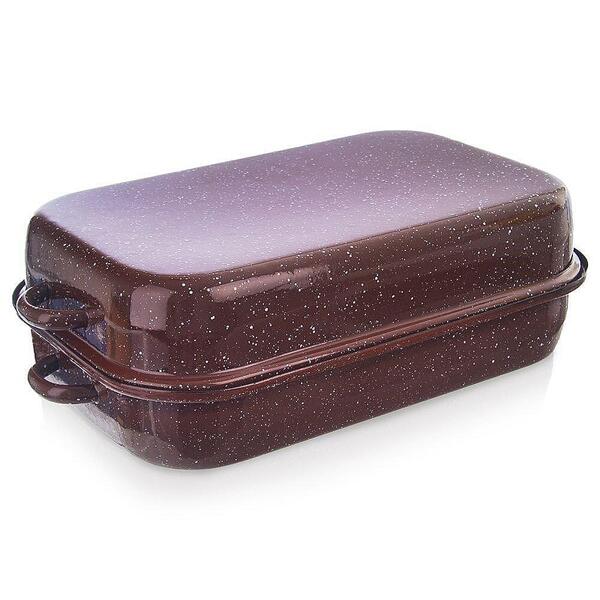 Емайлирана правоъгълна тава с капак ORION, 4л, кафява Емайлирана правоъгълна тава с капак ORION, 4л, кафява