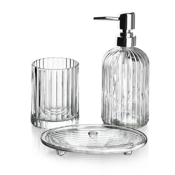 Комплект аксесоари за баня Mondex, 3 части, прозрачен Комплект аксесоари за баня Mondex, 3 части, прозрачен