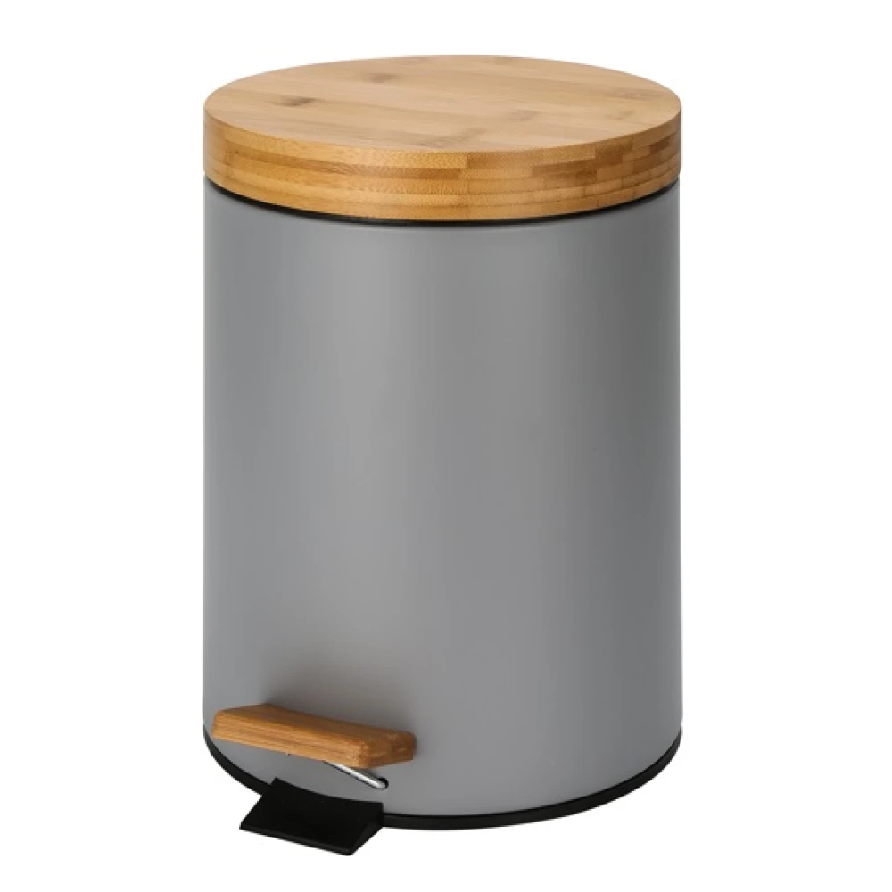 Кош за отпадъци с педал и бамбуков капак 12л HORECANO сив