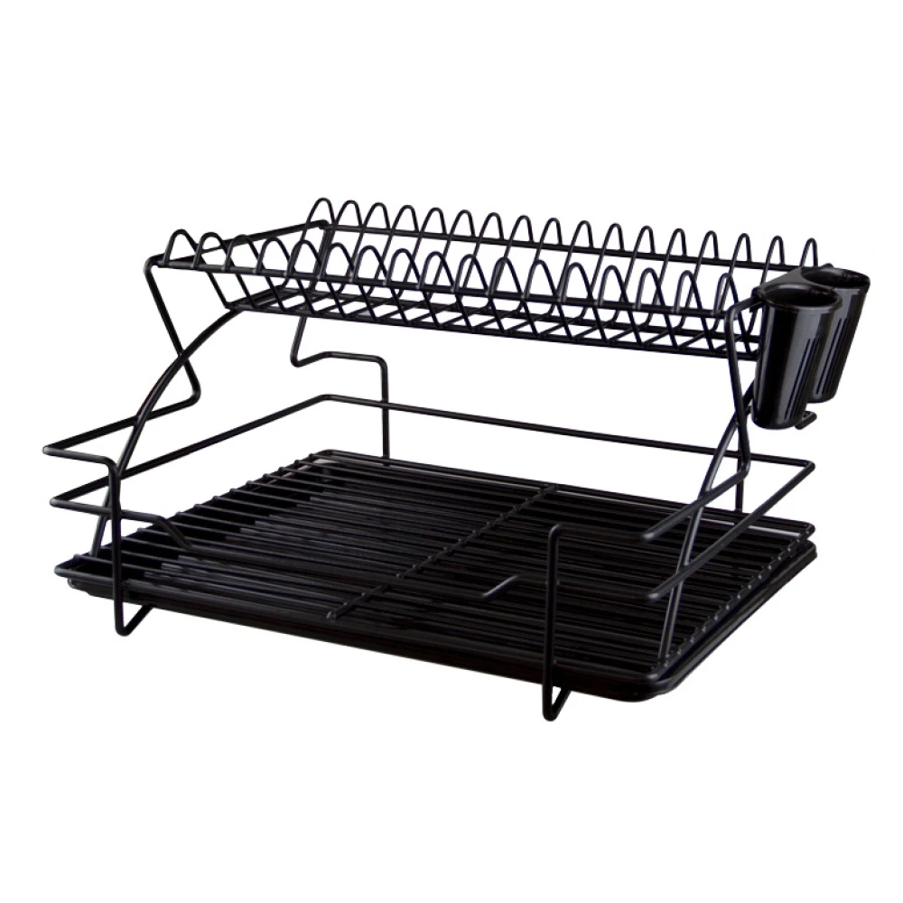 Метален сушилник за съдове на 2 нива, черен Horecano