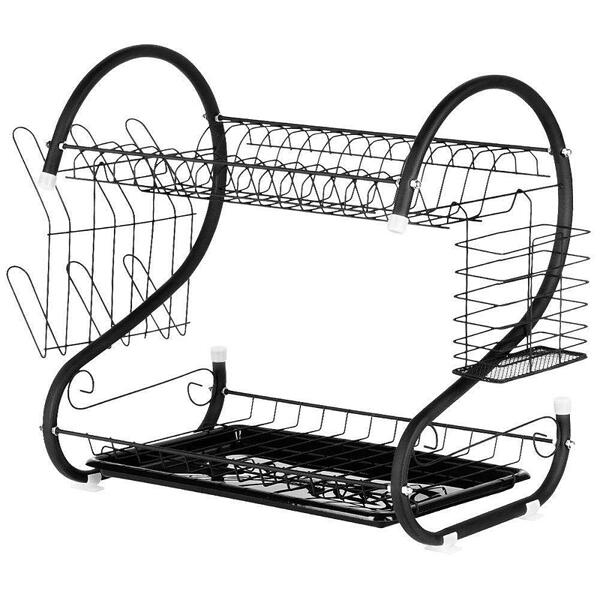 Метален сушилник за съдове на 2 нива, черен 52x24.5x38