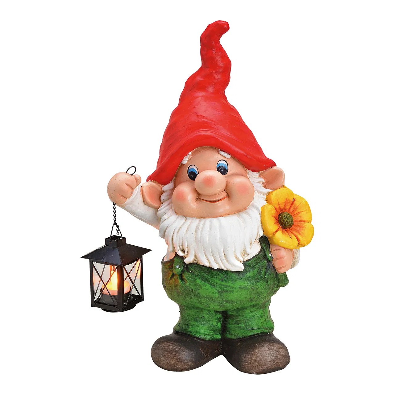 Декоративна фигура за градина джудже с фенер и цвете