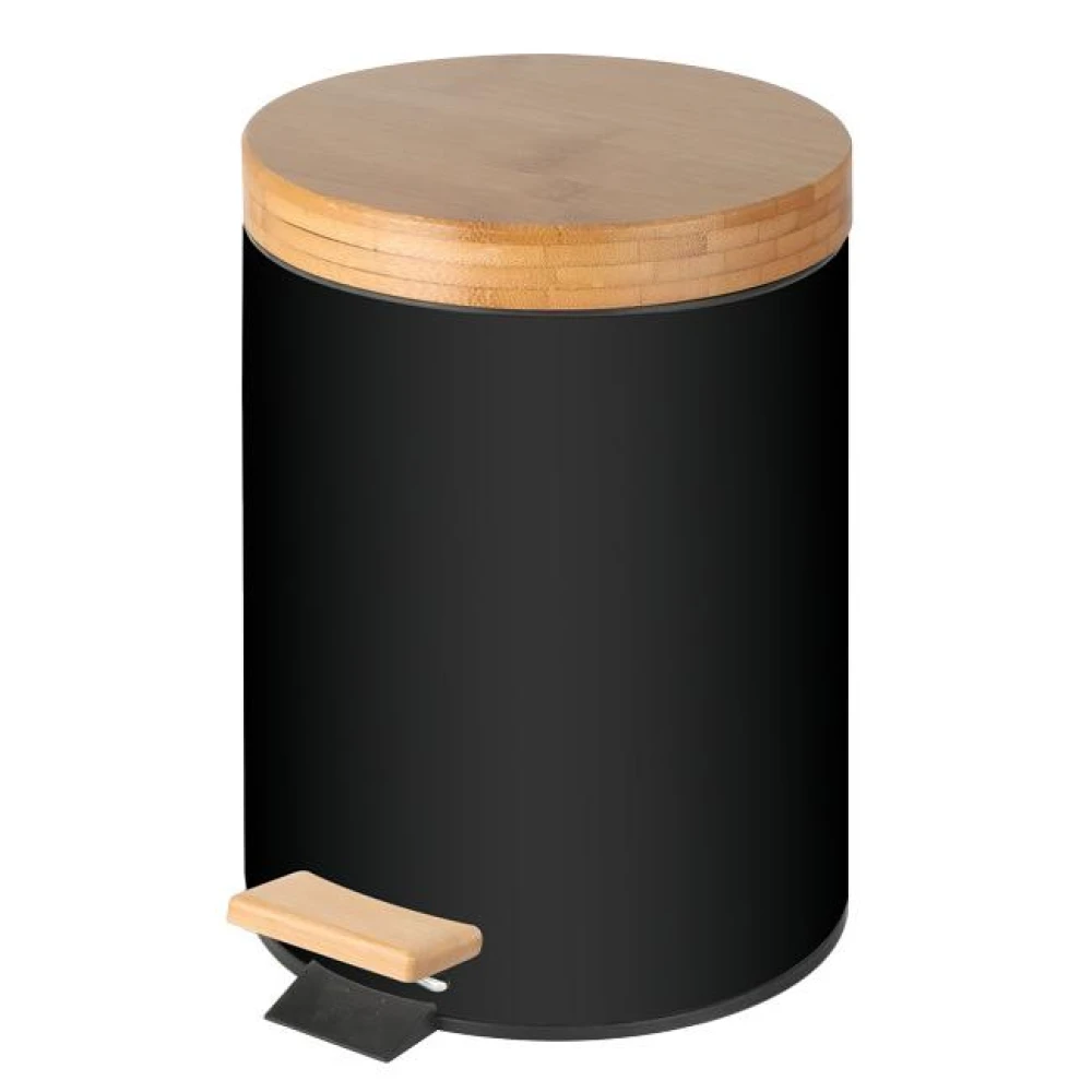 Кош за баня с педал и бамбуков капак 5л Horecano черен Кош за баня с педал и бамбуков капак 5л Horecano черен
