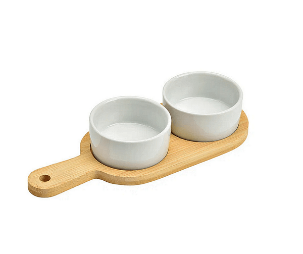 Комплект за сервиране от 3 части, керамика и бамбук