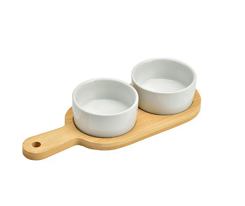 Комплект за сервиране от 3 части, керамика и бамбук