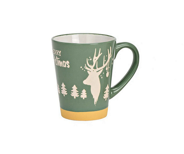 Коледна керамична чаша с лосове 360 мл, зелена Коледна керамична чаша с лосове 360 мл, зелена