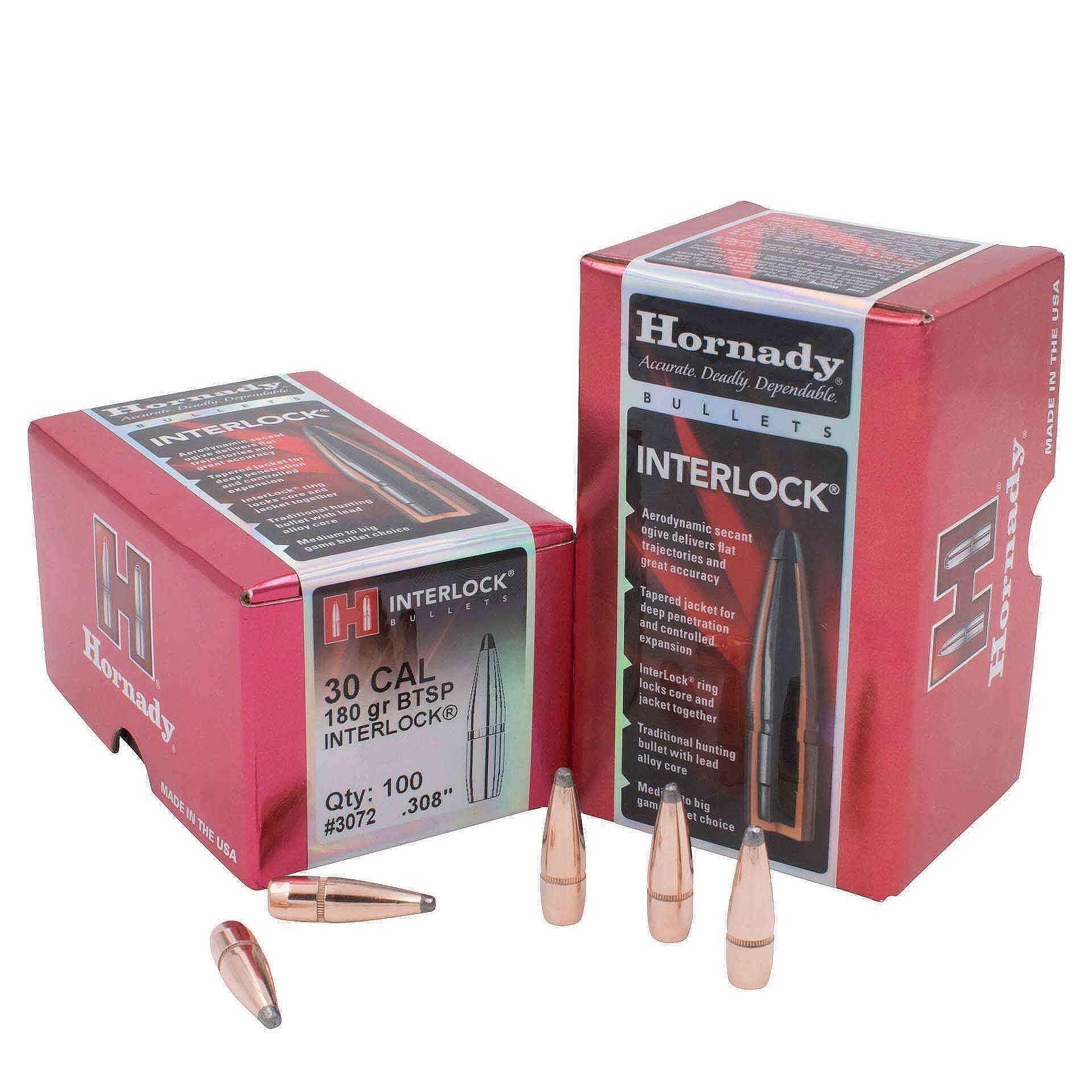 Куршуми Hornady InterLock кал. 30 - 11,7g/180gr BTSP