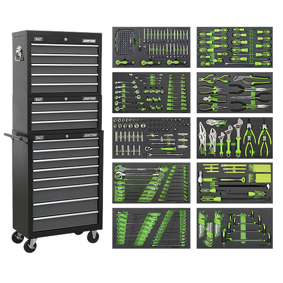 Dulap mobil echipat cu scule, 16 sertare, 398 piese