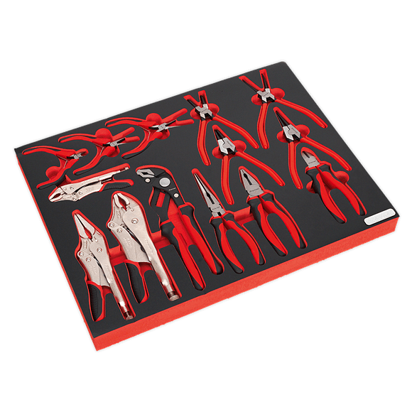 Tavă pentru scule cu 14 clesti pentru inele de etansare, blocare și mini clește.