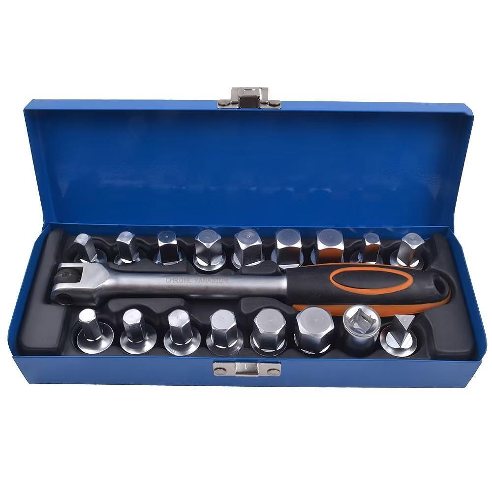 Trusa chei pentru busoanele de golire ale bailor de ulei, 18 piese