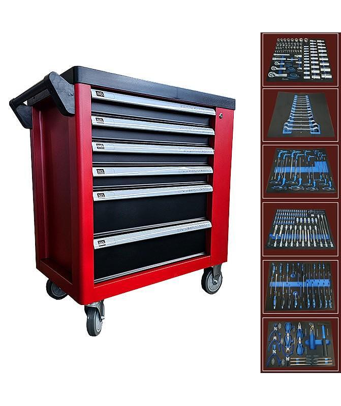 Dulap mobil echipat cu scule, 6 sertare culisante si dulap de depozitare, 248 piese, Artman