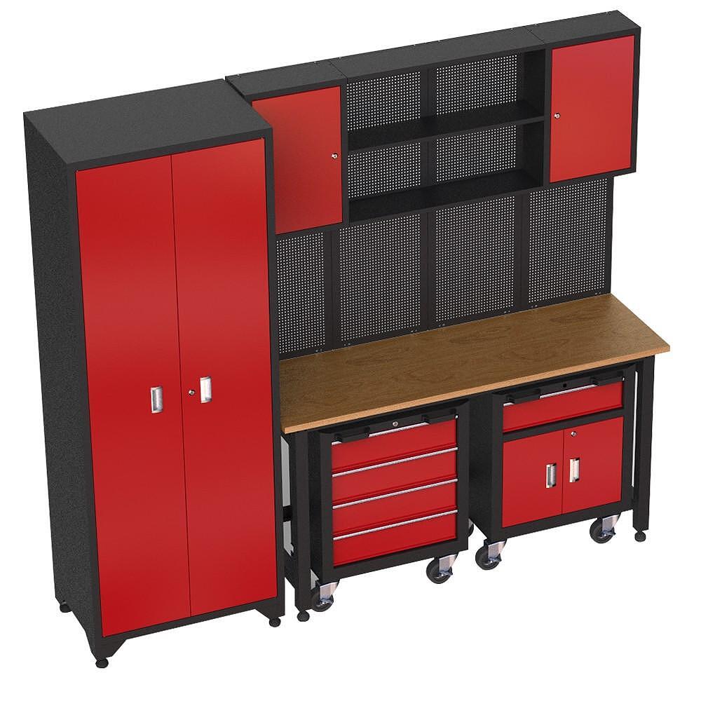 Mobilier de atelier cu sertare si dulapuri de depozitare, blat din lemn, 107 piese, MARCO TOOLS