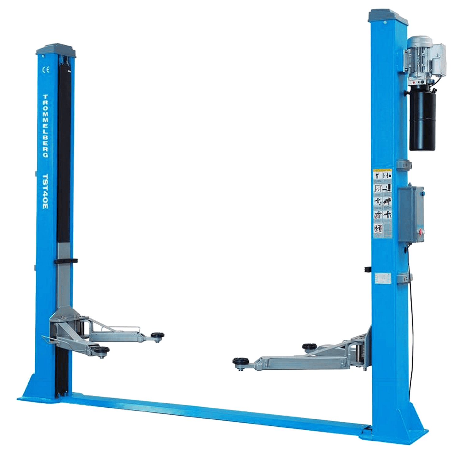 Elevator electrohidraulic cu doua coloane, avand o tensiune de alimentare electrica 400 V si o capacitate de ridicare de 4 tone