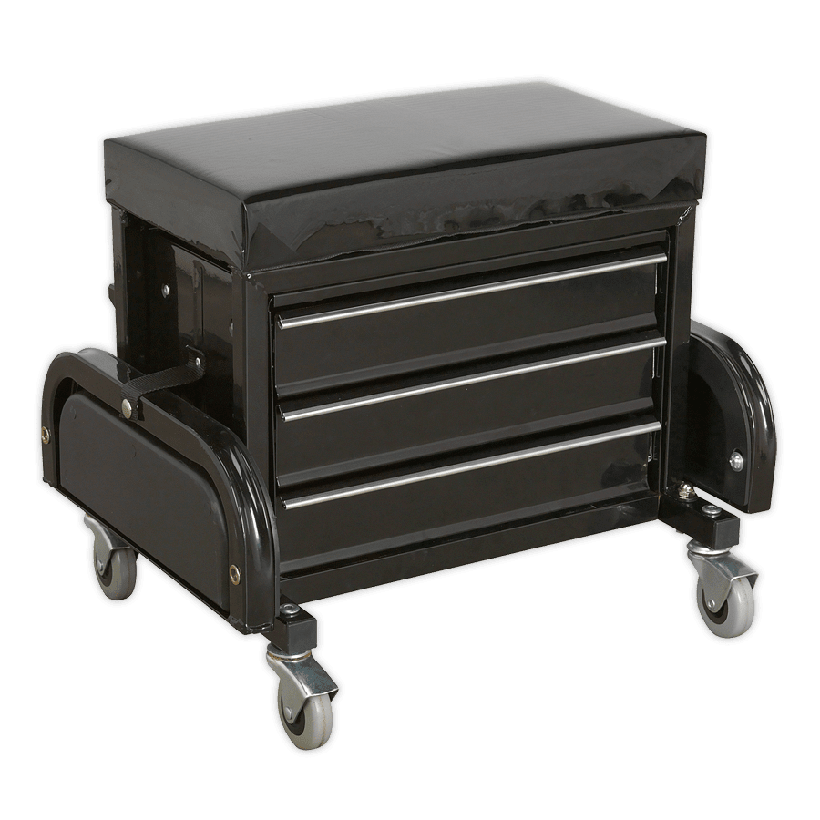 Scaun mobil pentru mecanici cu sertare si tavite laterale