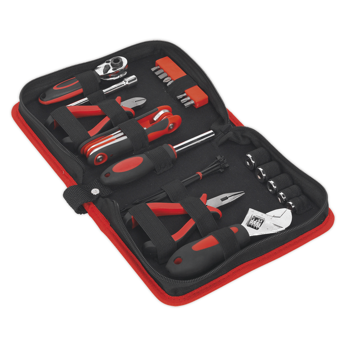 Kit portabil reparatii de urgenta motociclete, 28 piese