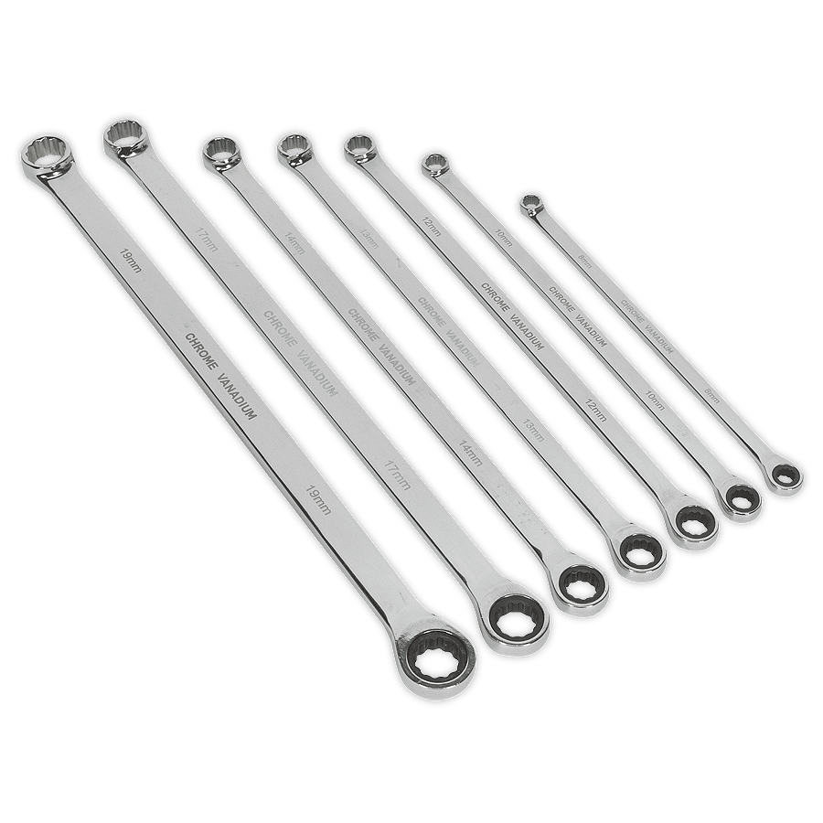 Set chei inelare cu clichet extra-lungi 7 piese, Sealey