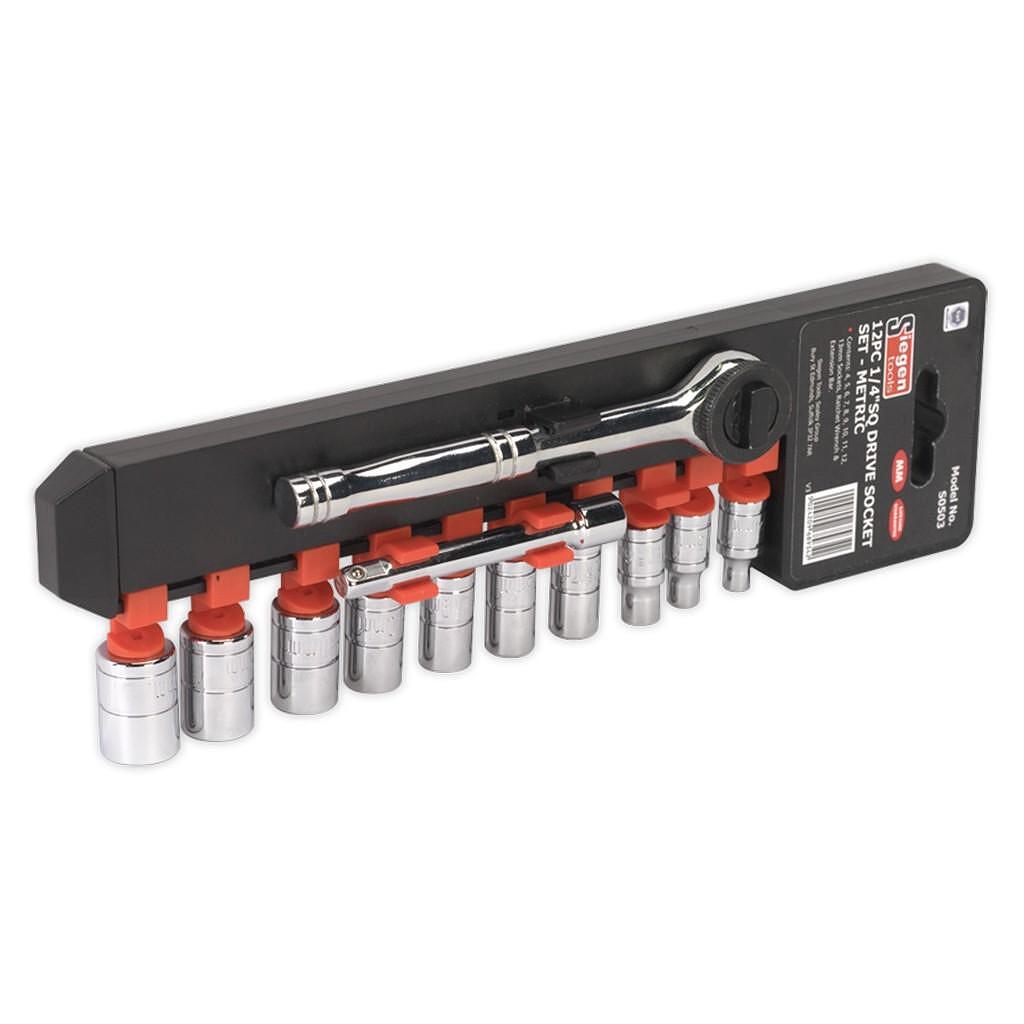 Set tubulare, 12 piese, 1/4”, Sealey